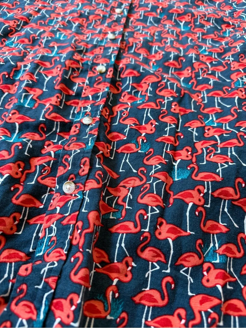 Banana Republic linen cotton blend short sleeve button down flamingos size M